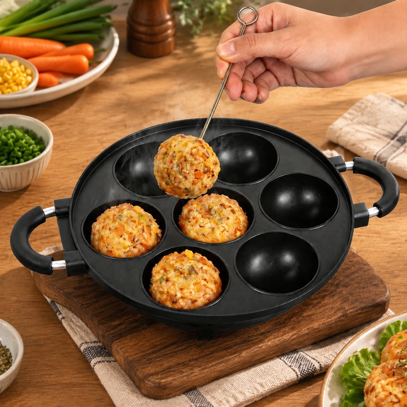 Mini Pancake Griddle - Cetakan Aluminium 7 Lubang untuk Membuat